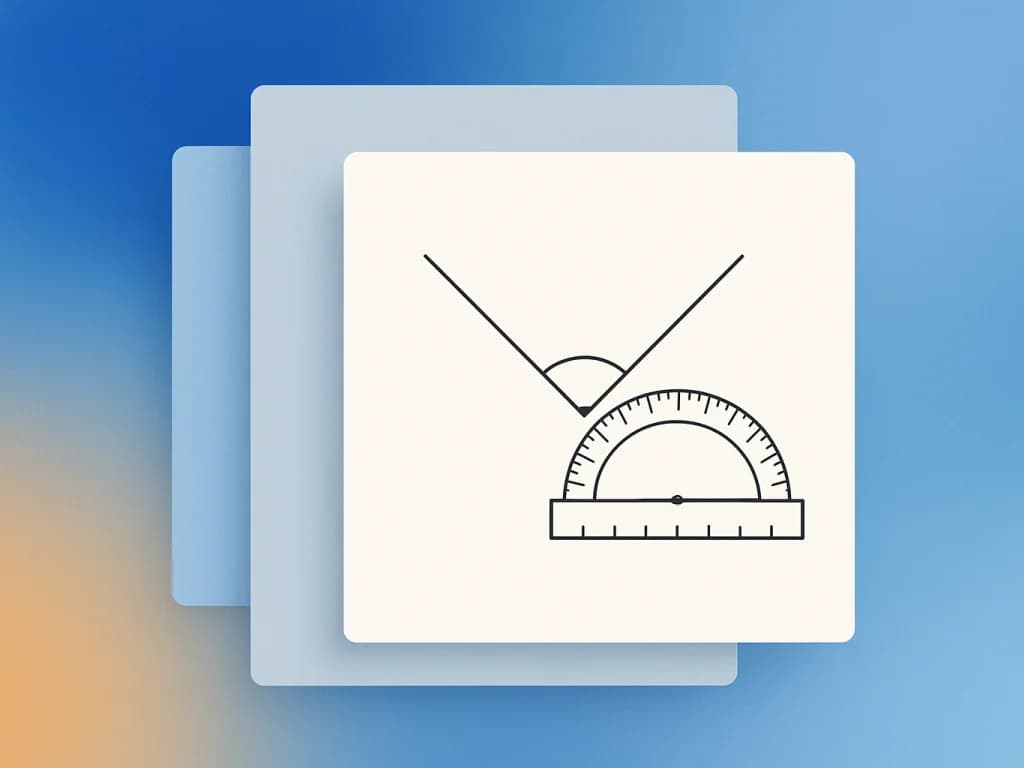 Les angles en 1AC Carte de la leçon sur les angles en 1AC : deux demi-droites issues d'un même sommet, un arc tracé entre elles et un rapporteur gradué posé sur ce sommet.