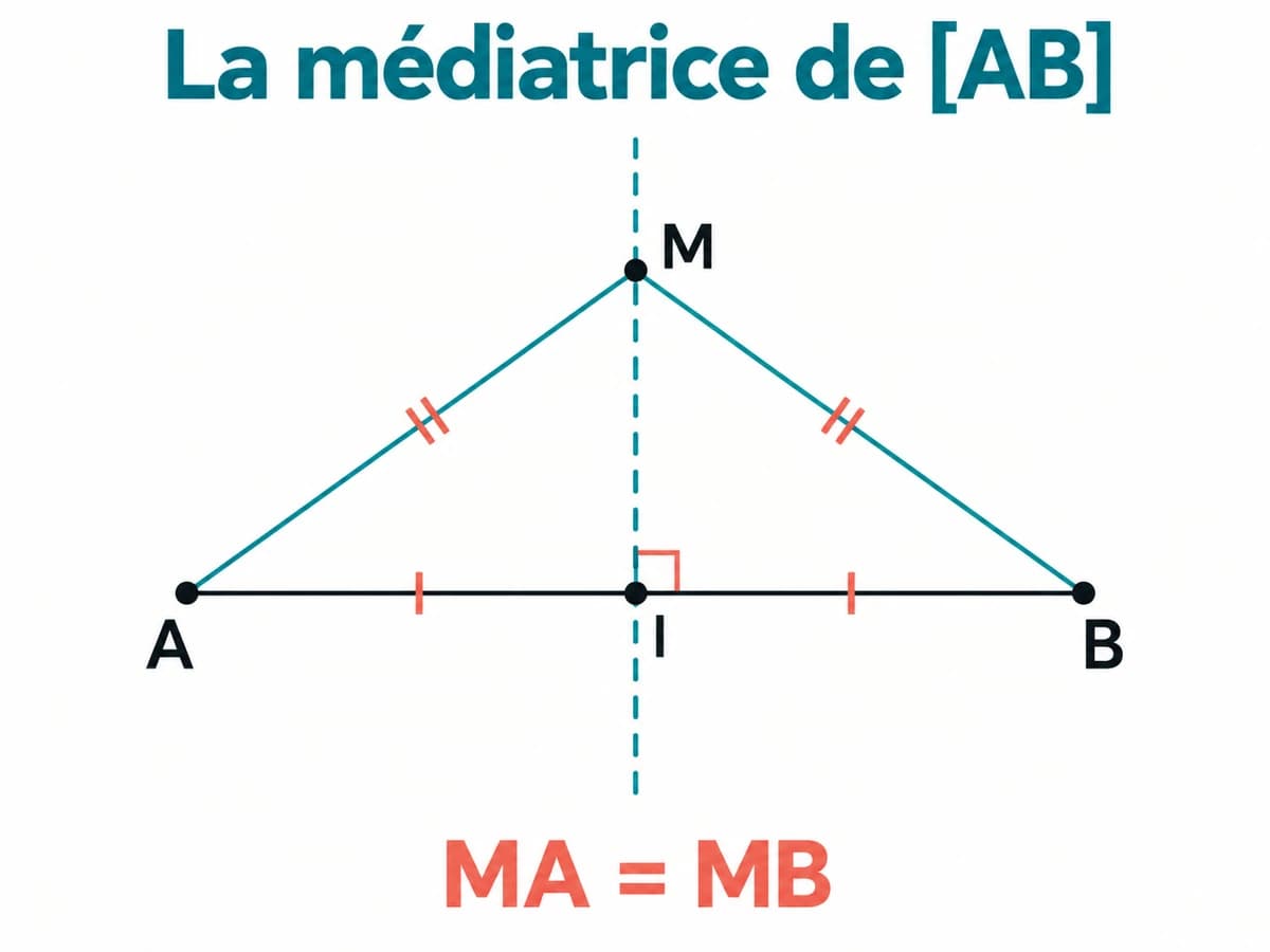 Inégalité triangulaire et médiatrice d’un segment 1AC La médiatrice d’un segment AB passe par son milieu I et porte un point M à égale distance de A et B.